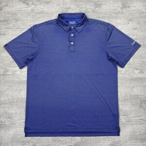 Straight Down Performance Polo Men’s Sz L Querencia Logo Golf Preppy Blue Purple